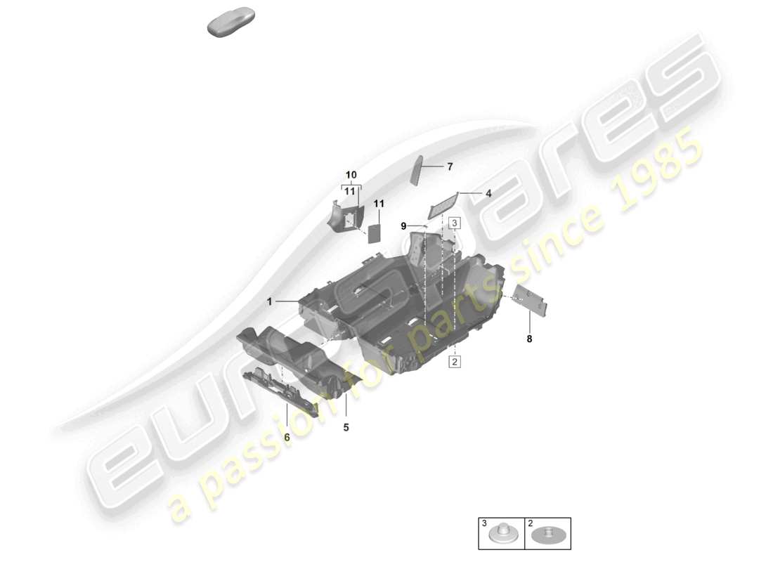 porsche 2023 (992-1 turbo / s) schema delle parti dei rivestimenti per pavimenti (moquette)