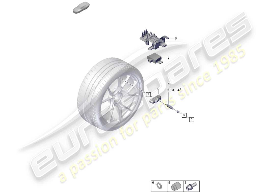 porsche 2026 (992-2 gt3) schema delle parti del sistema di controllo della pressione dei pneumatici