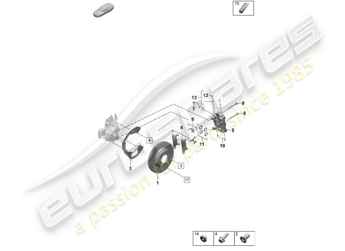 porsche 2026 (taycan 9j1-2) freno a disco 18 asse posteriore rosso diagramma delle parti