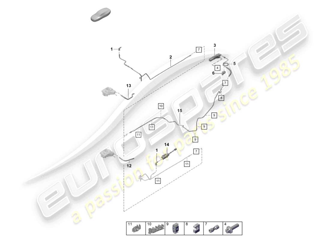 porsche 2021 (718 cayman gt4) azionamento del giunto idraulico cilindro principale della frizione cilindro secondario della frizione diagramma delle parti del tubo flessibile