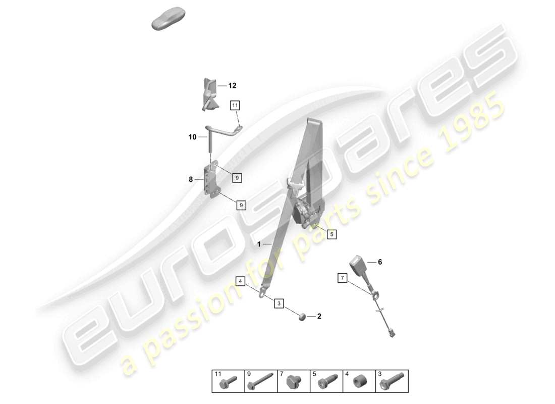 porsche 2022 (718 boxster spyder) cinture di sicurezza schema delle parti