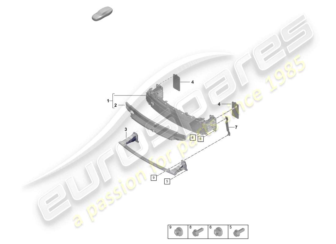 porsche 2025 (992-2 turbo / s) diagramma delle parti del supporto paraurti anteriore