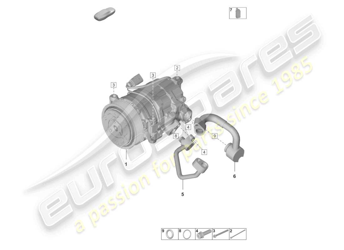 porsche 2024 (992-2 turbo / s) diagramma delle parti del refrigerante del compressore a/c r1234yf