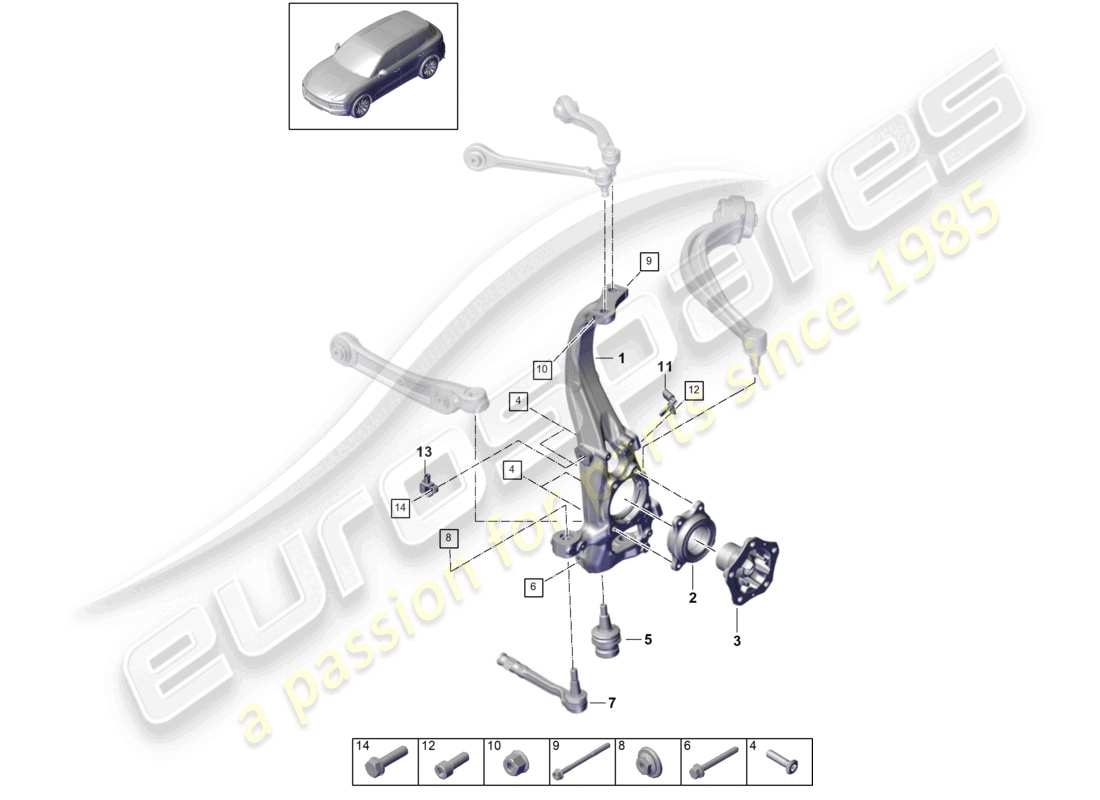 porsche 2021 (cayenne e3 9ya/9yb) supporto ruota supporto girevole mozzo ruota assale anteriore schema delle parti
