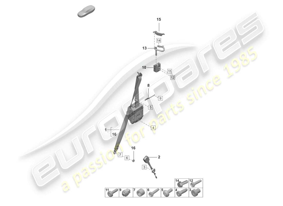 porsche 2022 (992-1 turbo / s) cintura di sicurezza a tre punti anteriore chiusura della cintura diagramma delle parti