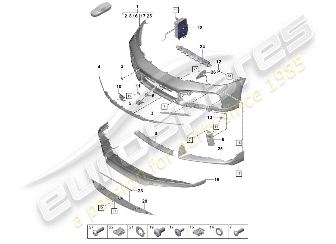 porsche 2022 (992-1 turbo / s) paraurti anteriore sport design pacchetto diagramma delle parti