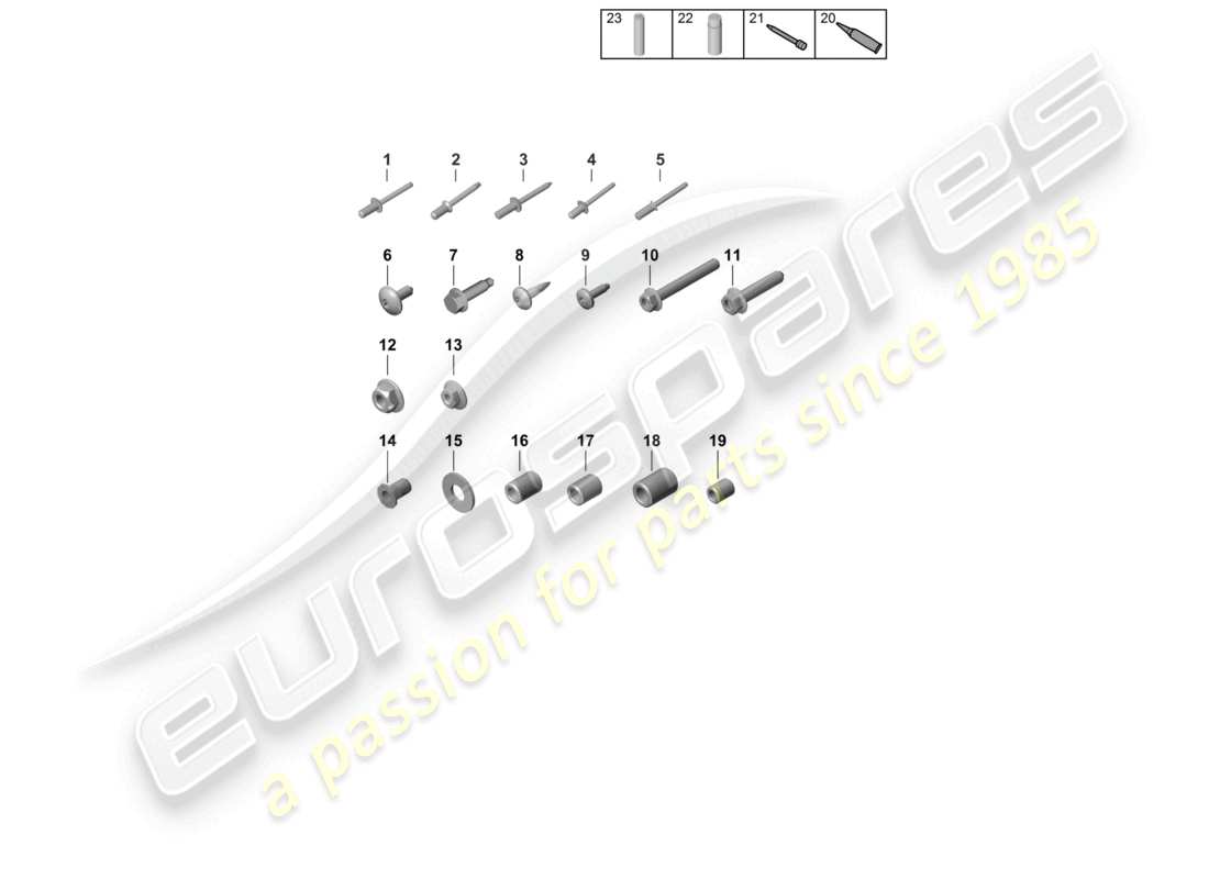 porsche 2021 (718 cayman gt4) elementi di fissaggio carrozzeria diagramma delle parti