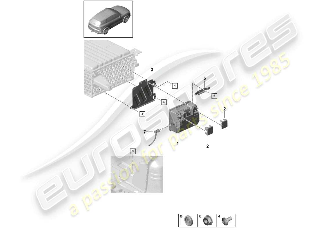 porsche 2021 (cayenne e3 9ya/9yb) diagramma delle parti della batteria 48 volt