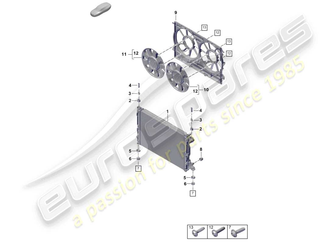 porsche 2025 (cayenne e3 pa) sistema di raffreddamento del liquido di raffreddamento radiatore per liquido di raffreddamento radiatore schema delle parti