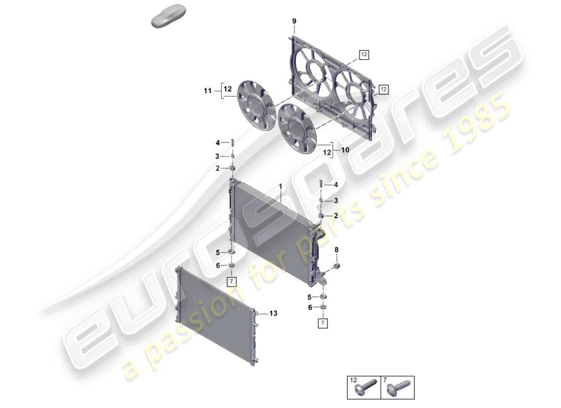 porsche 2025 (cayenne e3 pa) sistema di raffreddamento del liquido di raffreddamento radiatore per liquido di raffreddamento radiatore schema delle parti