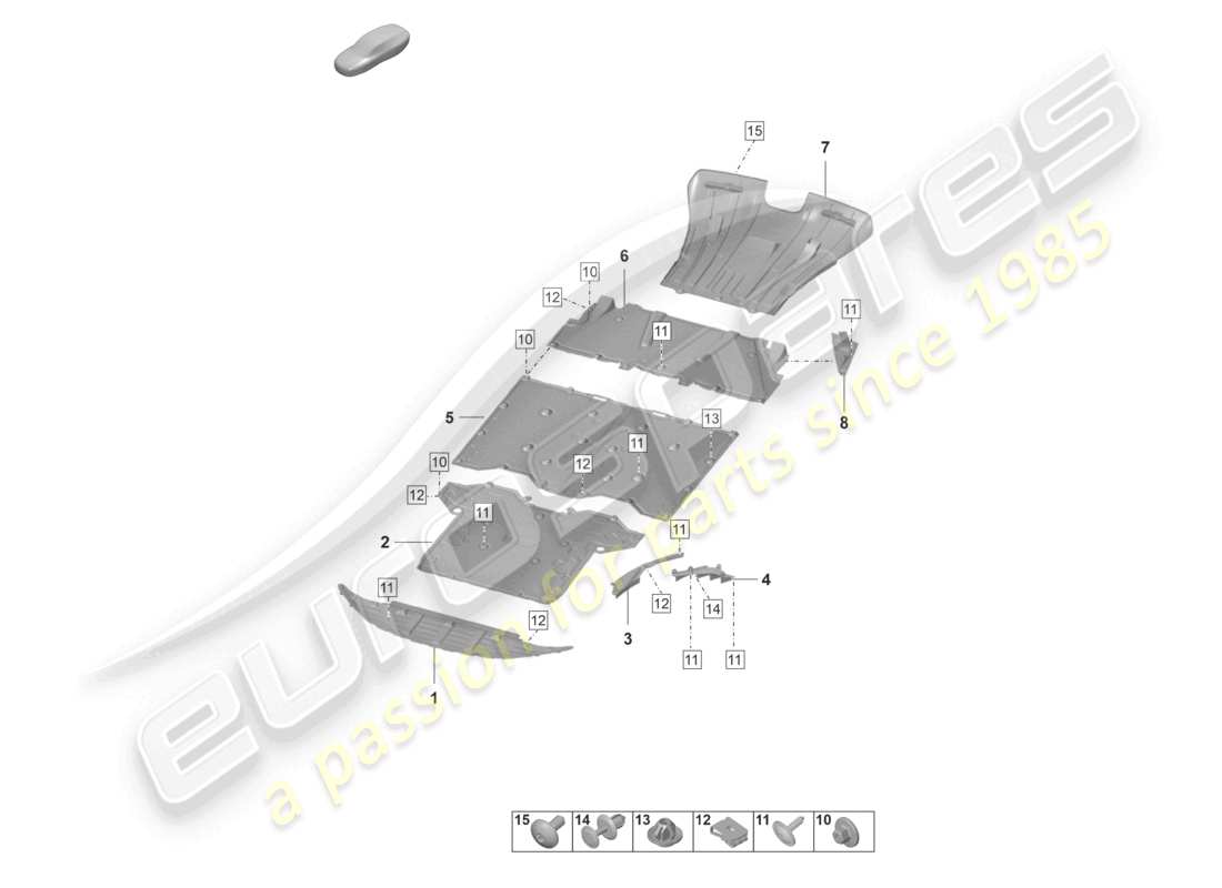 porsche 2023 (992-1 gt3/rs/st) rivestimento sottoscocca diagramma delle parti
