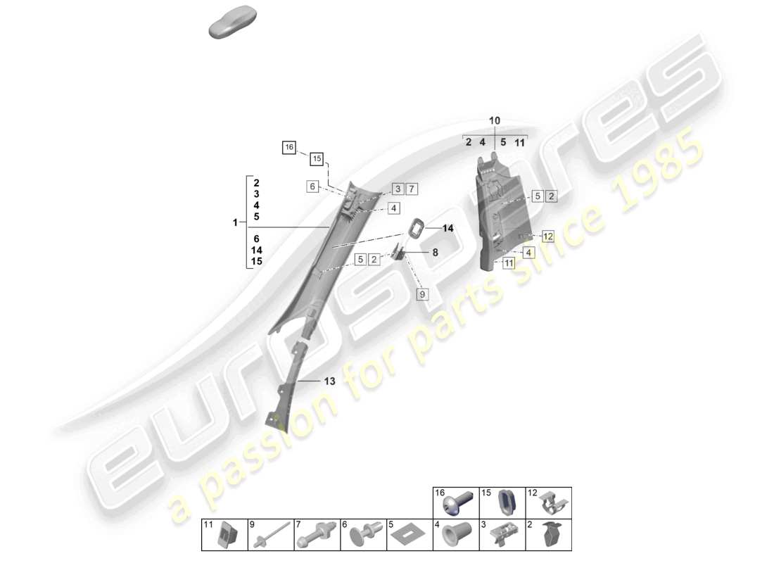 porsche 2022 (992-1 gt3/rs/st) rivestimento del montante a rivestimento del montante b diagramma delle parti