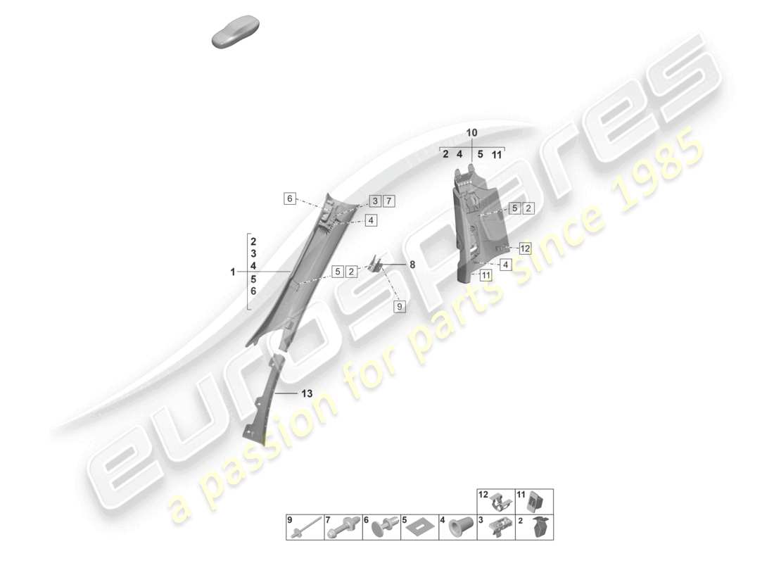 porsche 2022 (992-1 gt3/rs/st) rivestimento del montante a rivestimento del montante b diagramma delle parti