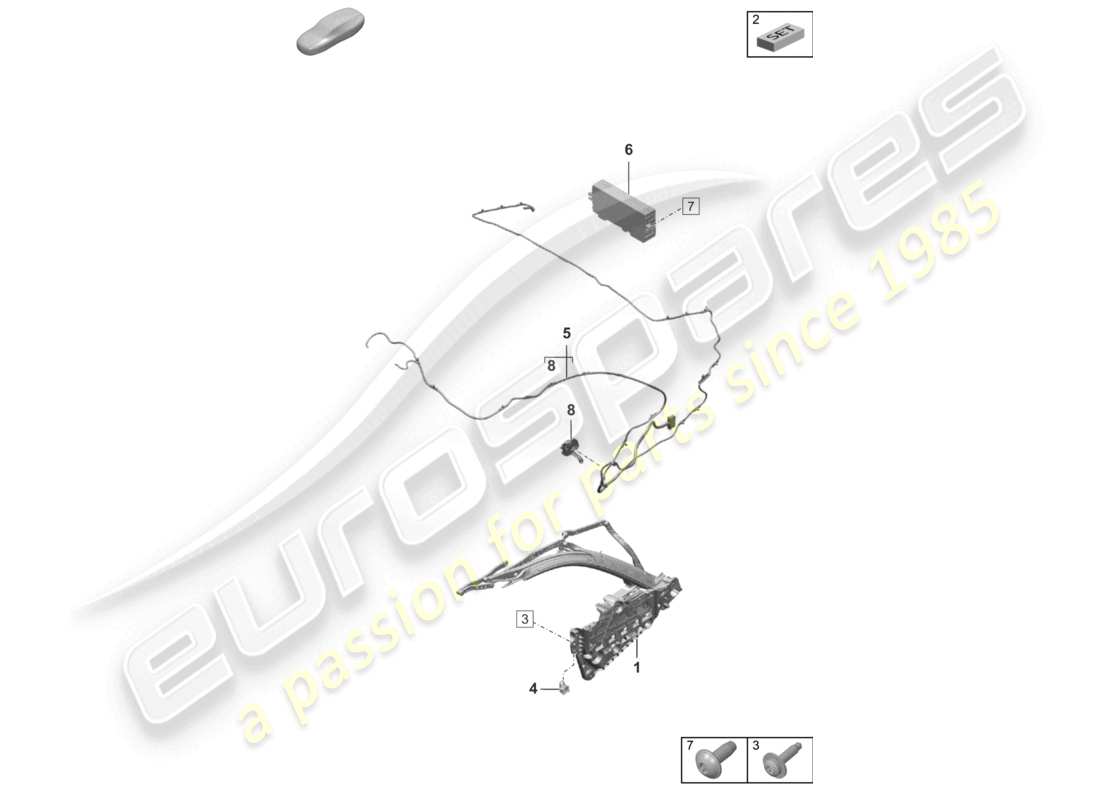 porsche 2021 (992-1 turbo / s) parte superiore del telaio parti singole e parti elettriche diagramma delle parti