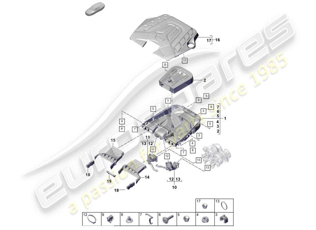 porsche 2026 (cayenne e3 pa) filtro dell'aria con parti di collegamento coperchio motore schema delle parti
