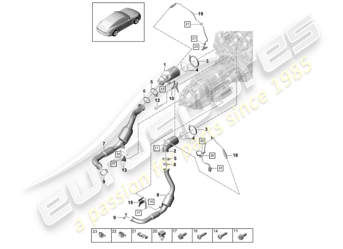 porsche 2021 (panamera 971-1) sistema di scarico catalizzatore sonda lambda diagramma delle parti