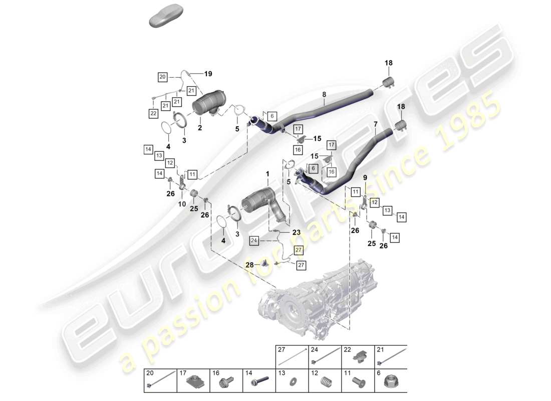 porsche 2025 (cayenne e3 pa) sistema di scarico tubo di scarico con catalizzatore tubo di scarico sonda lambda schema dei componenti