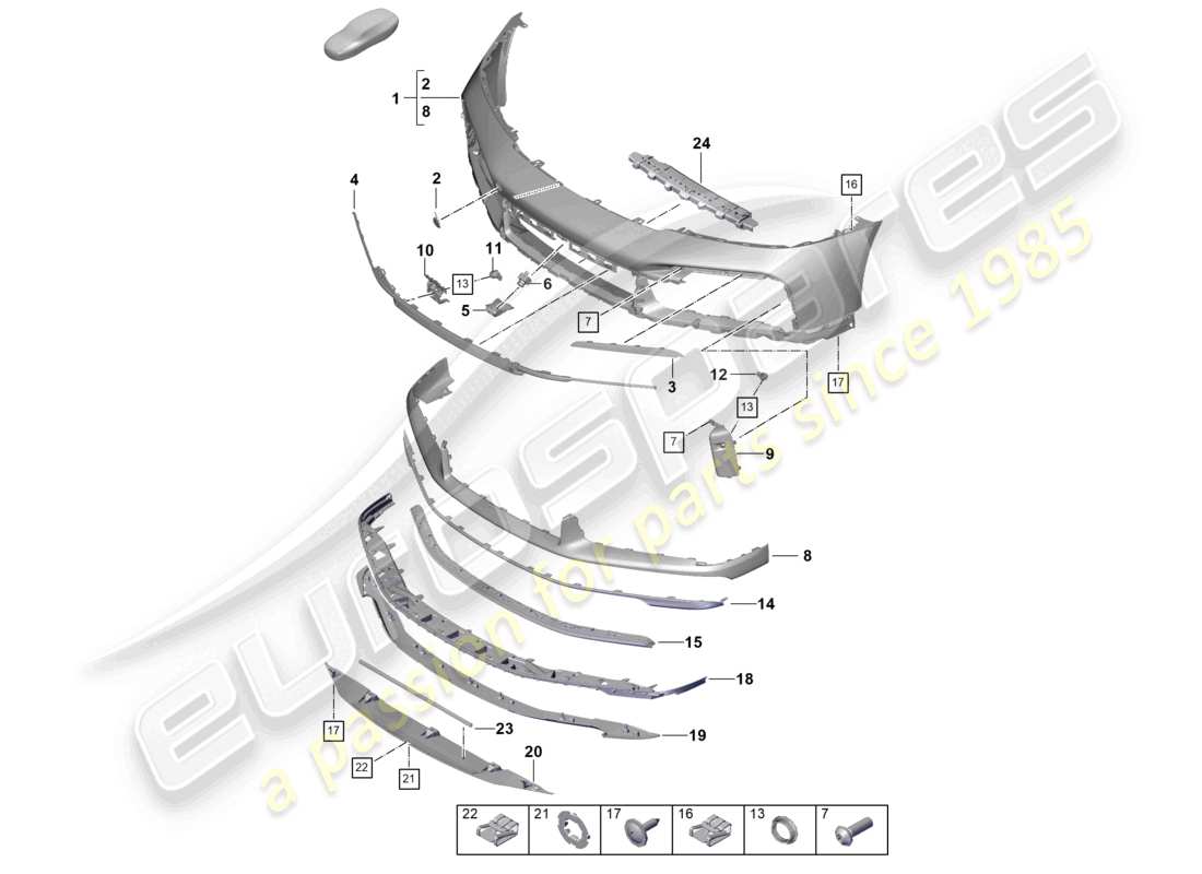 porsche 2022 (992-1 turbo / s) paraurti sport classic schema delle parti