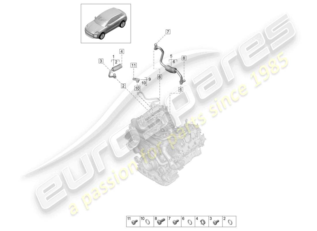 porsche 2025 (macan) schema delle parti del sistema di raffreddamento del liquido di raffreddamento per turbocompressore