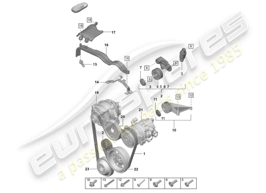 porsche 2023 (992-1 turbo / s) cinghia poly-v tenditore della cinghia diagramma delle parti
