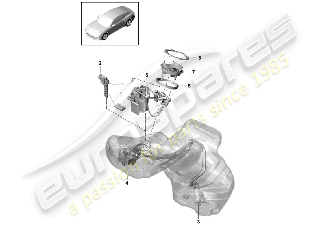 porsche 2021 (panamera 971-1) schema delle parti della pompa a getto di aspirazione della pompa del carburante