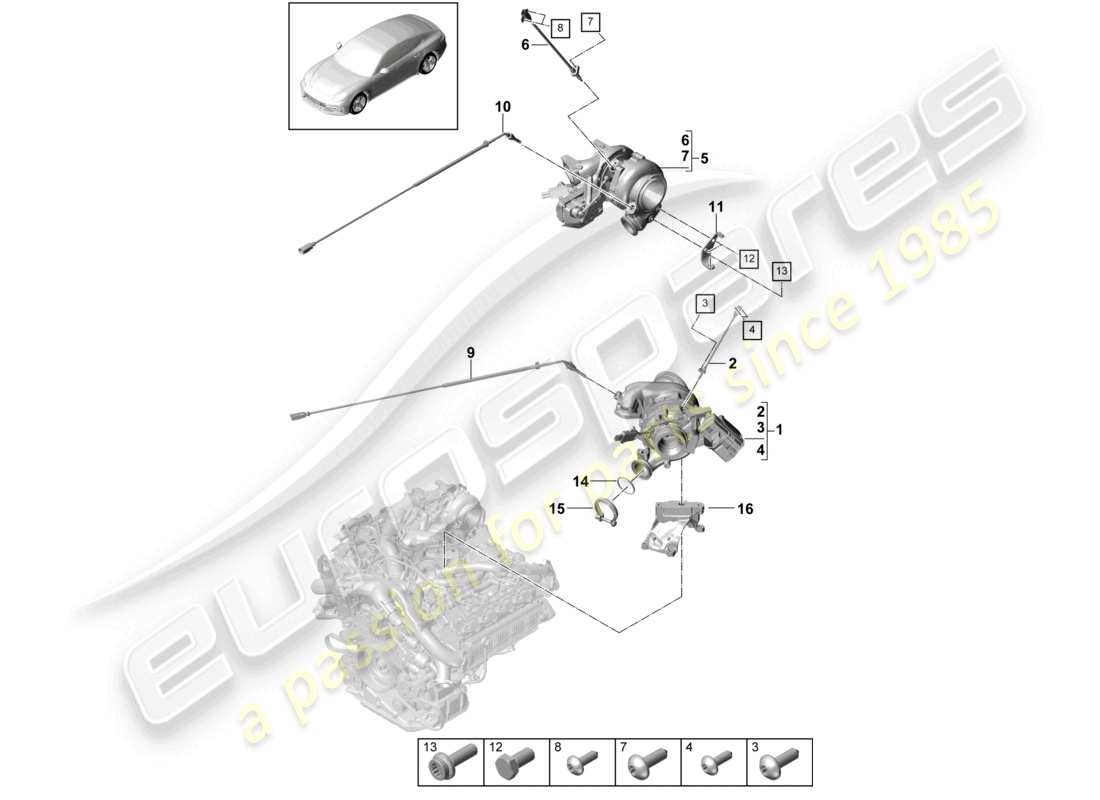 porsche 2021 (panamera 971-1) diagramma delle parti del sensore di temperatura del turbocompressore dei gas di scarico