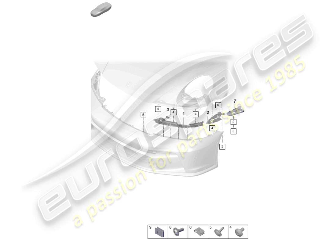 porsche 2022 (992-1 gt3/rs/st) diagramma delle parti di fissaggio del paraurti