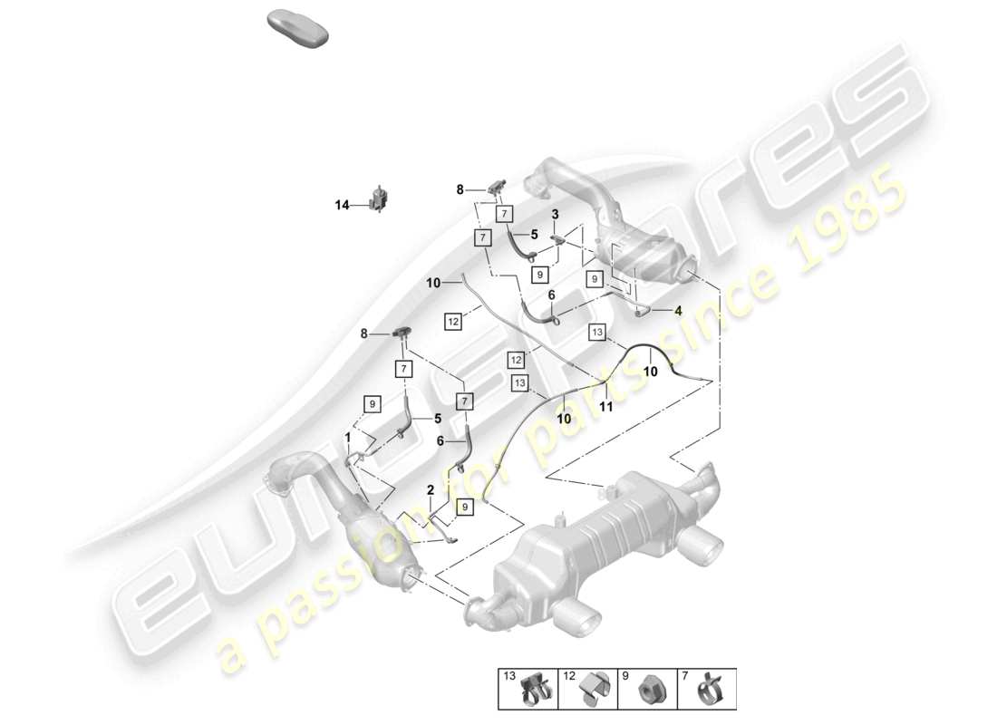 porsche 2021 (718 cayman gt4) filtro antiparticolato per benzina unità di controllo della valvola di scarico trasmettitore della differenza di pressione schema delle parti