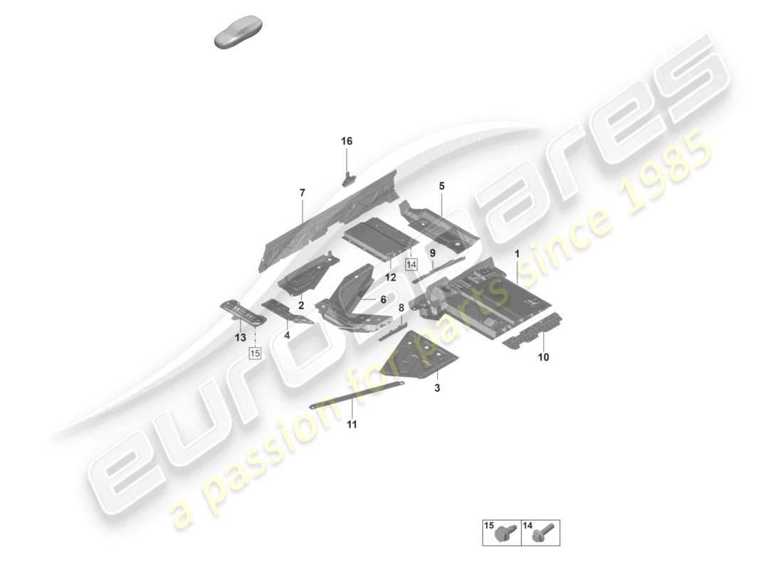 porsche 2023 (992-1 gt3/rs/st) tunnel della piastra inferiore diagramma delle parti