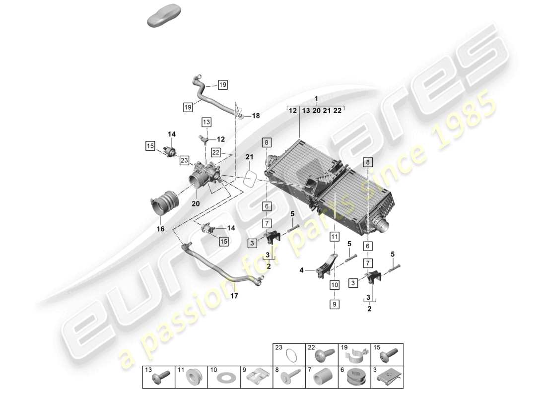 porsche 2026 (992-2 turbo / s) schema delle parti del raffreddatore dell'aria di carica