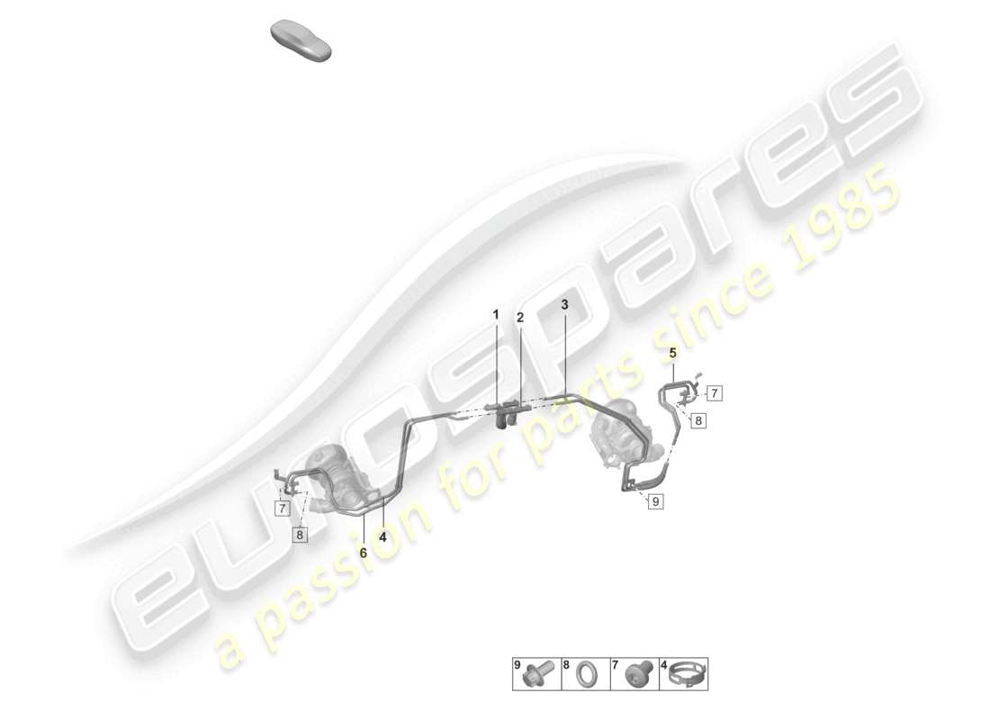 porsche 2022 (992-1 turbo / s) schema delle parti del tubo di raffreddamento del turbocompressore dei gas di scarico