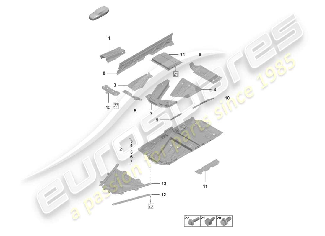 porsche 2026 (992-2 turbo / s) diagramma delle parti del tunnel della piastra inferiore