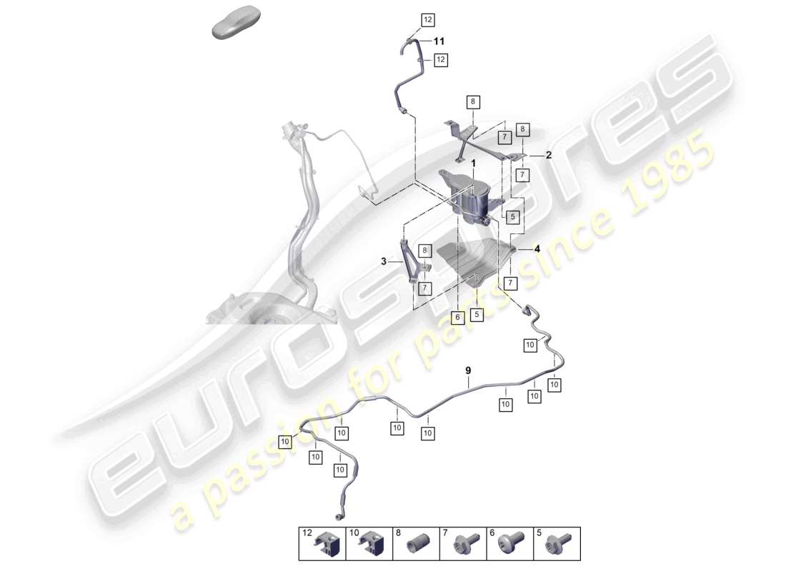 porsche 2026 (cayenne e3 pa) contenitore di carbone attivo schema delle parti
