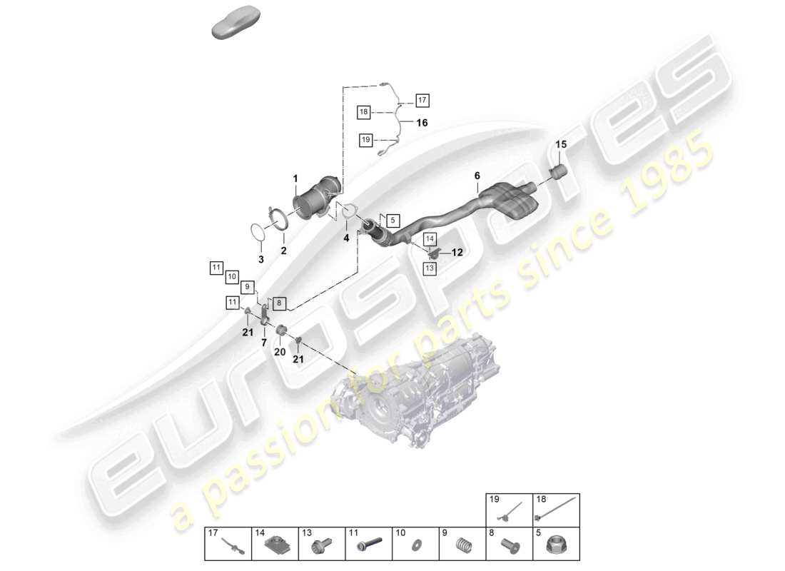 porsche 2026 (cayenne e3 pa) sistema di scarico tubo di scarico con catalizzatore sonda lambda schema delle parti