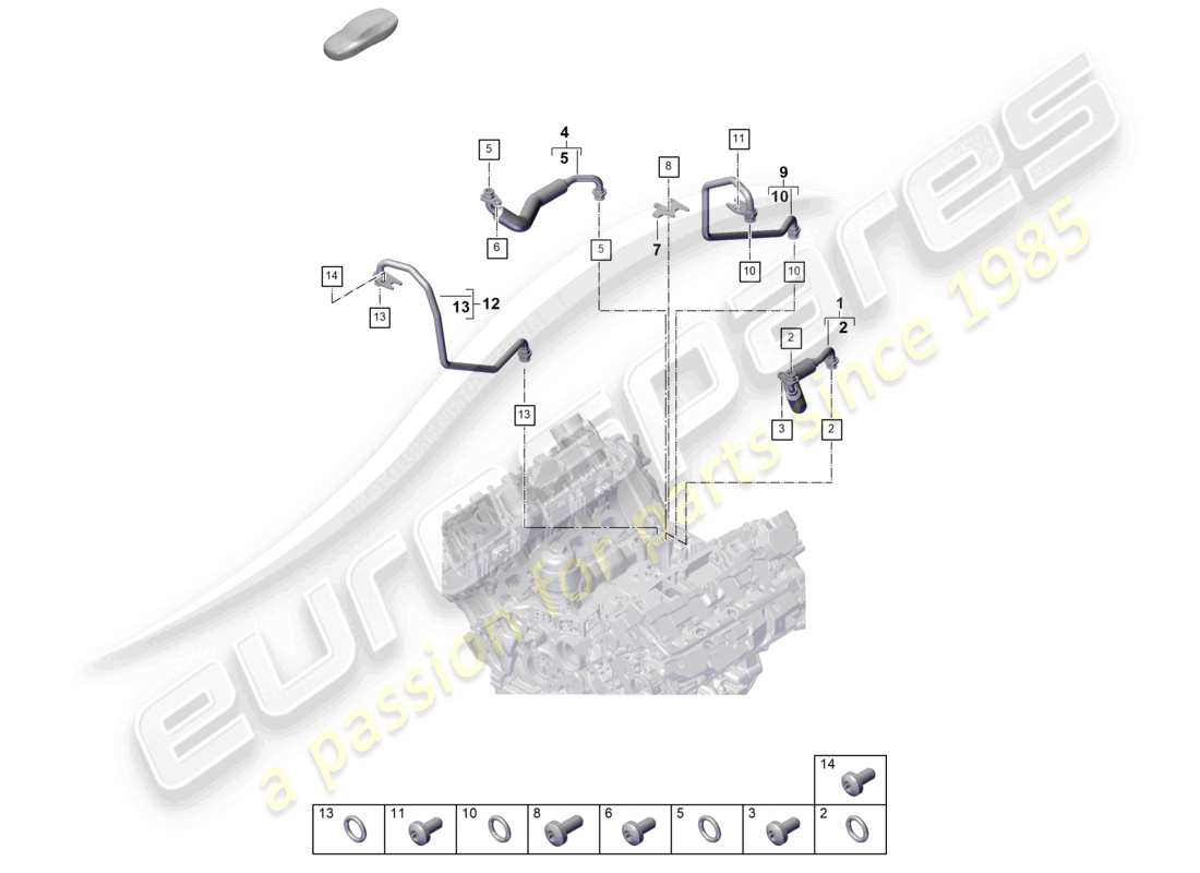 porsche 2026 (cayenne e3 pa) schema delle parti del sistema di raffreddamento del liquido di raffreddamento per turbocompressore