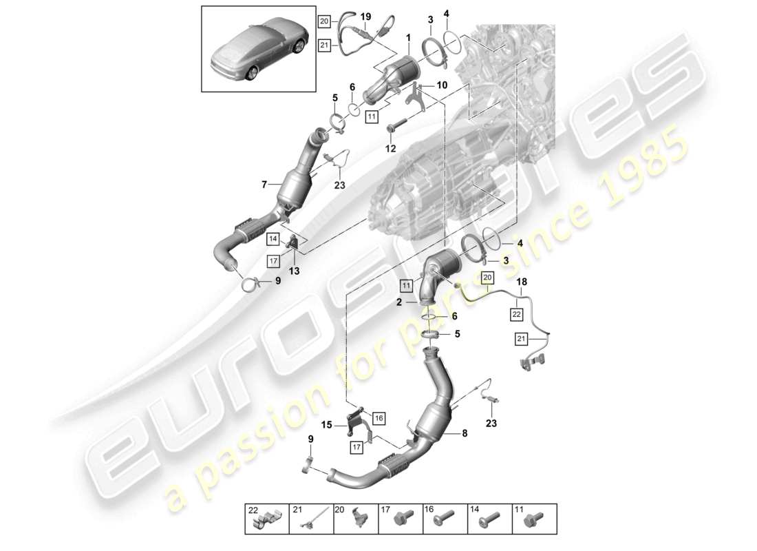 porsche 2021 (panamera 971-1) sistema di scarico convertitore catalitico sonda lambda d - 17.06.2019>> schema dei componenti