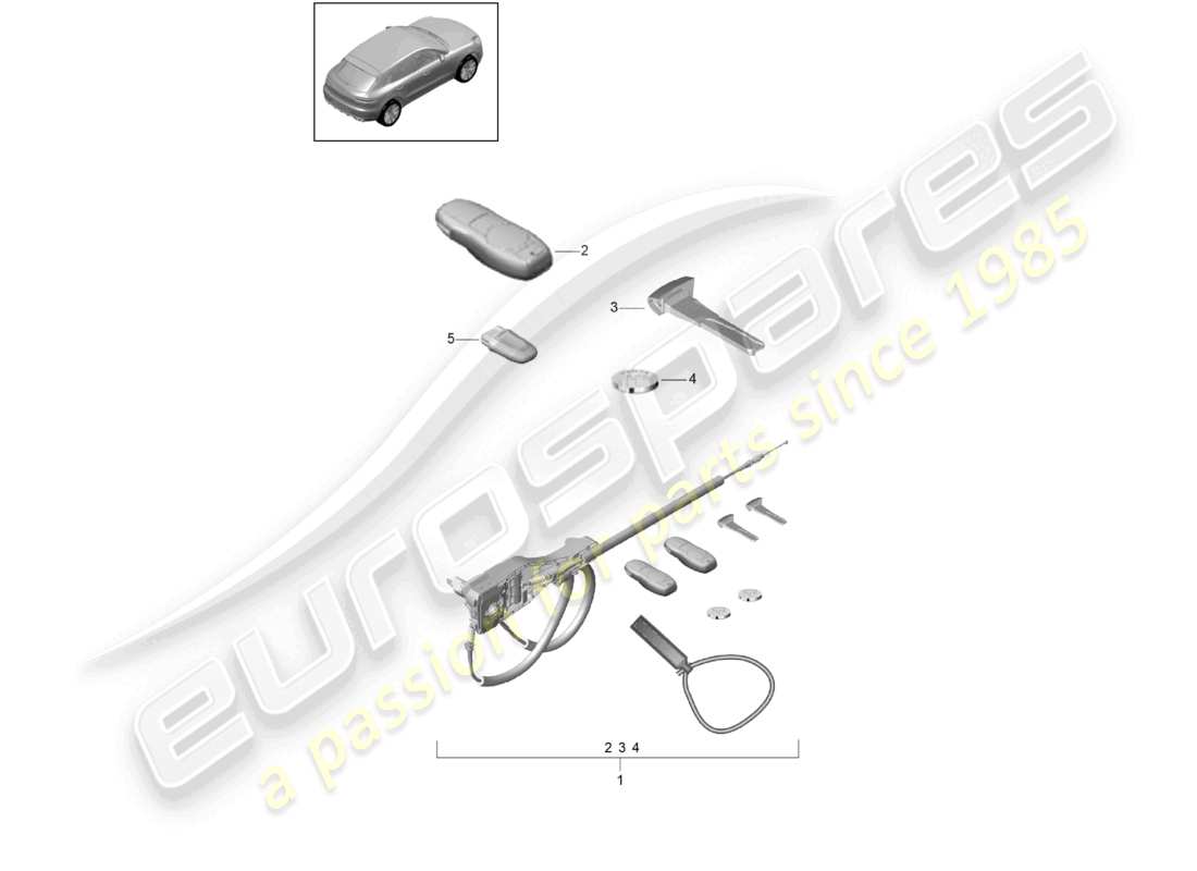 porsche 2021 (macan) 1 set: serrature e diagramma delle parti del trasmettitore portatile