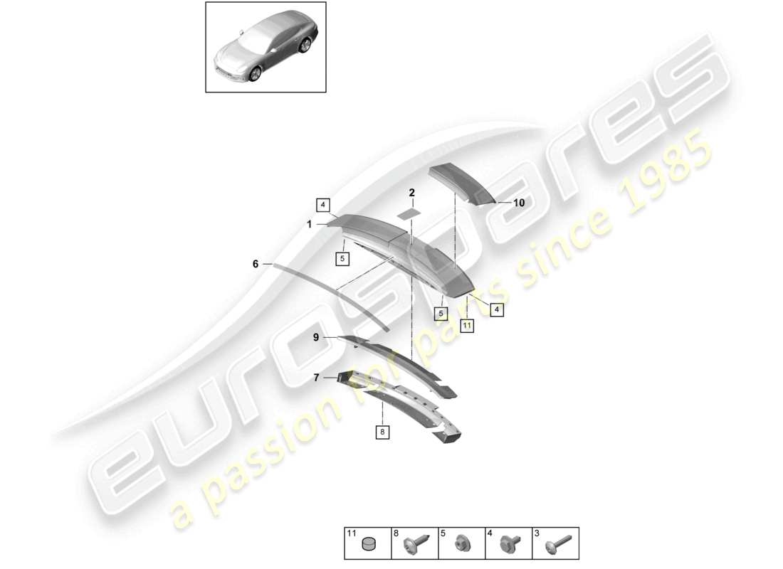 porsche 2021 (panamera 971-1) spoiler posteriore 2d+ spoiler diagramma delle parti