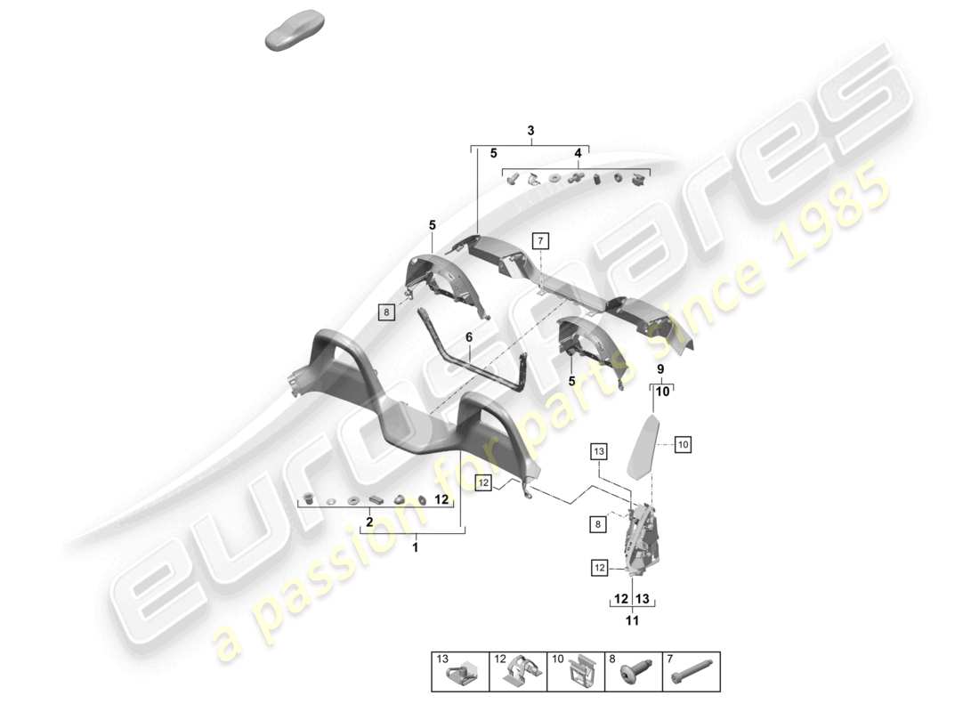porsche 2021 (718 boxster spyder) schema delle parti della barra di rollio delle finiture