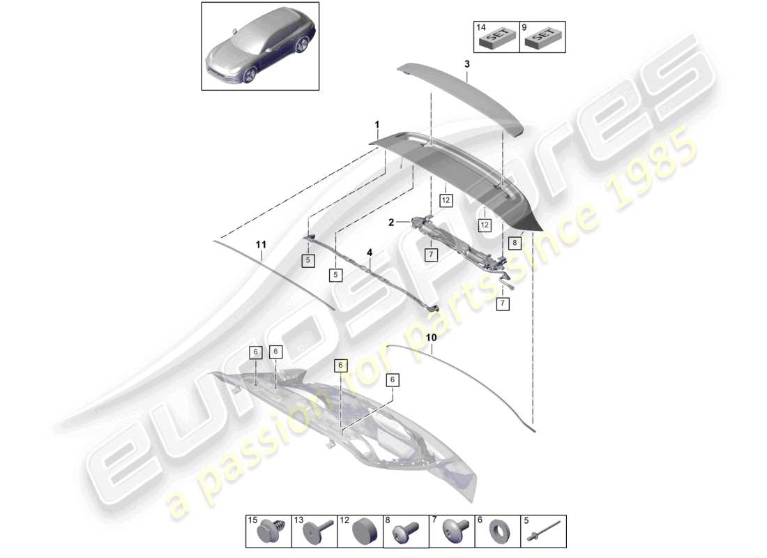porsche 2021 (panamera 971-1) schema delle parti spoiler posteriore