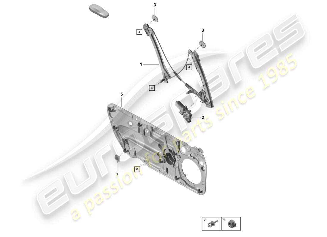 porsche 2021 (718 cayman gt4) schema delle parti del regolatore della finestra