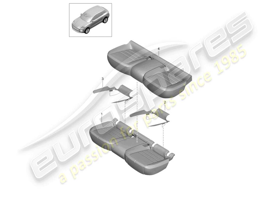 porsche 2021 (macan) schema delle parti dei sedili sportivi in schiuma