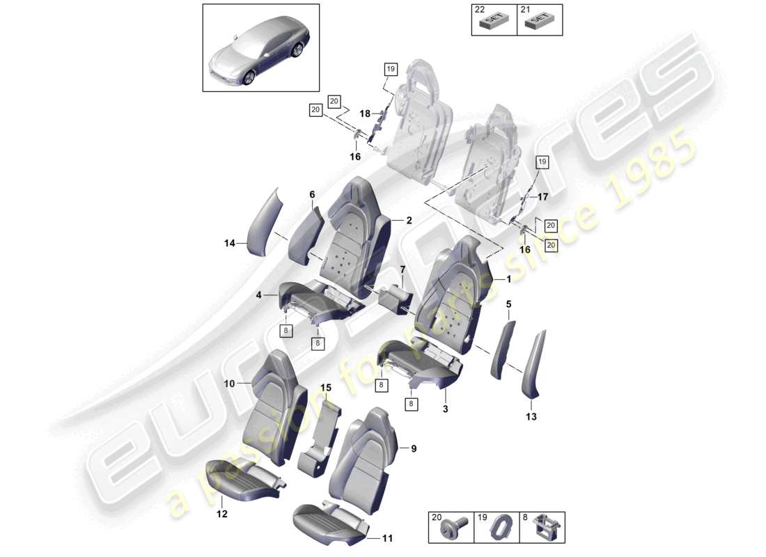 porsche 2021 (panamera 971-1) sedile posteriore versione comfort parte in schiuma diagramma delle parti