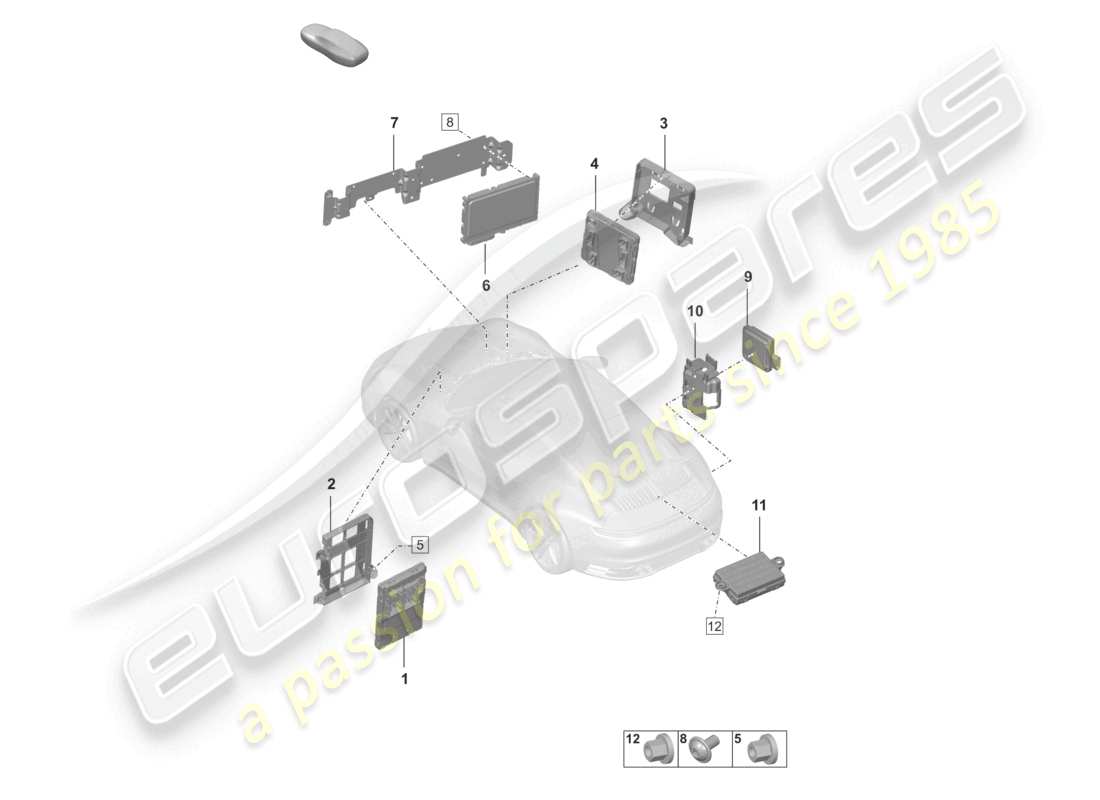 porsche 2021 (992-1) unità di controllo unità di controllo (bcm) per sistema di conversione e alimentazione ob unità di controllo per sistemi di assistenza alla guida diagramma delle parti