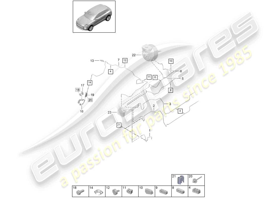 porsche 2021 (macan) linea freno anteriore parte anteriore diagramma delle parti