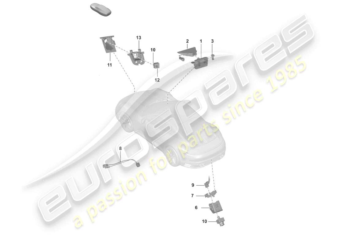 porsche 2022 (992-1) telecamera anteriore per programmi di assistenza alla guida telecamera per la retromarcia vista dall'alto reale diagramma delle parti