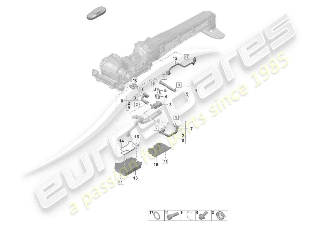 porsche 2023 (992-1 turbo / s) differenziale dell'assale anteriore sistema di raffreddamento per olio del cambio diagramma delle parti