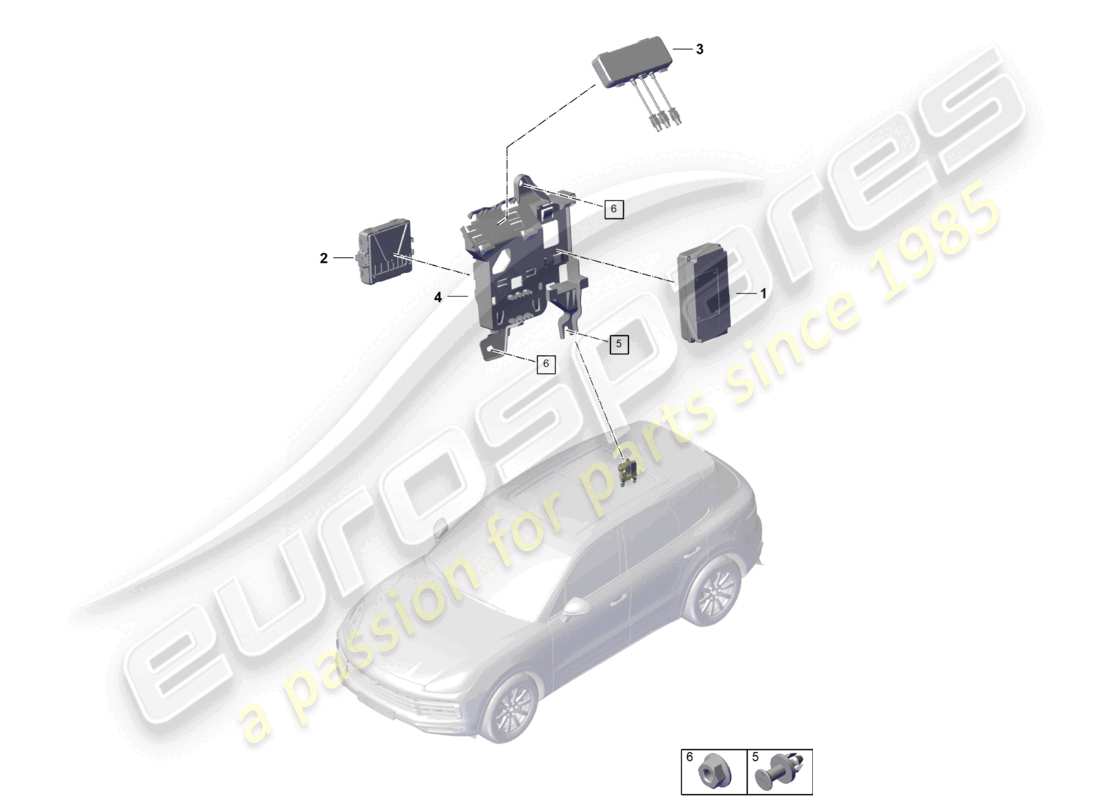 porsche 2023 (cayenne e3 pa) unità di controllo per monitoraggio in tempo reale (rtm) e diagramma delle parti aeree