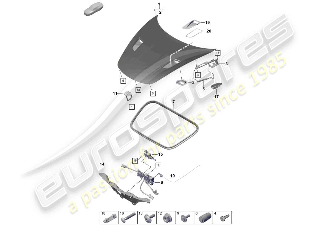 porsche 2021 (718 cayman gt4) diagramma della parte anteriore della copertina
