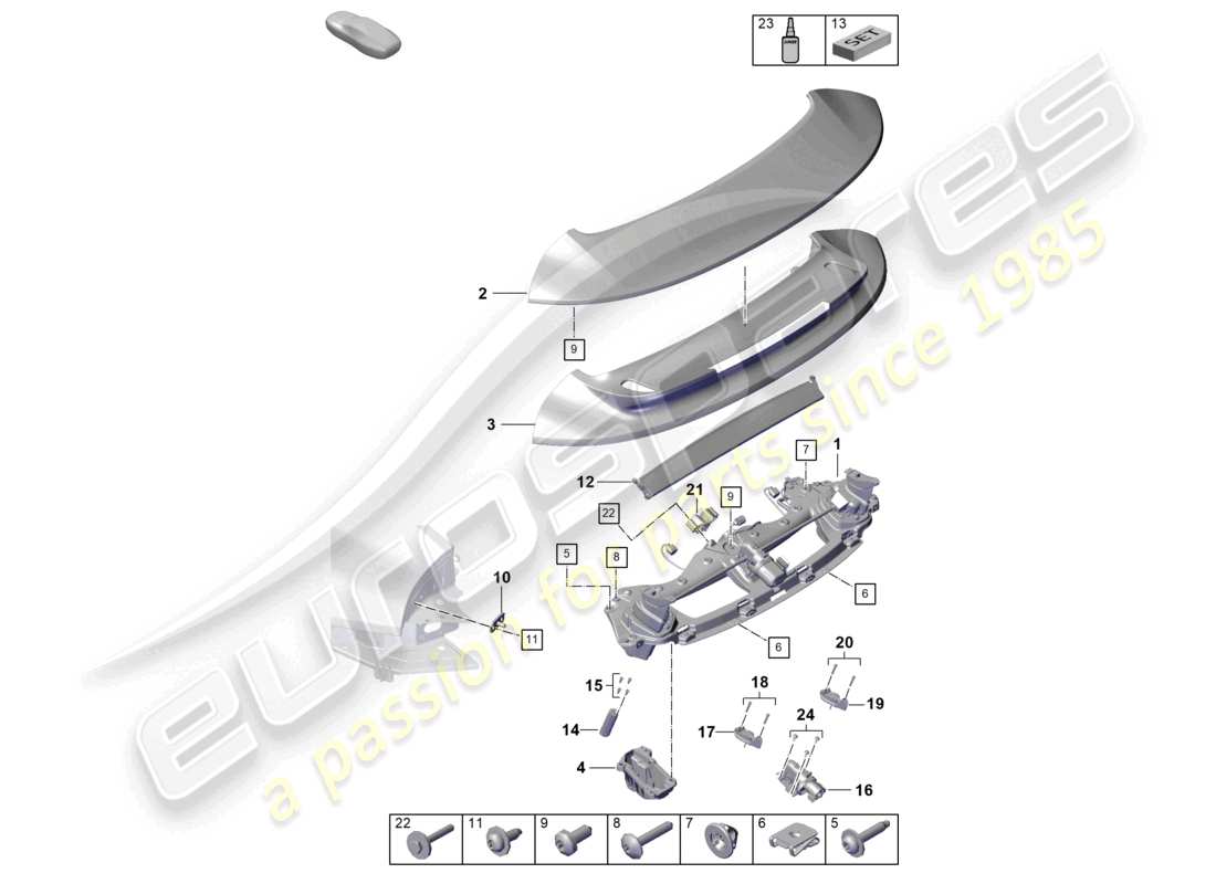 porsche 2022 (992-1 turbo / s) schema delle parti spoiler posteriore